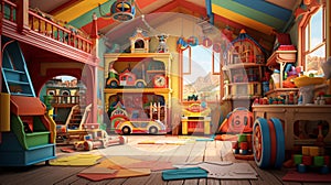 Rideable full size Toy Room made from colorful wooden Art photo