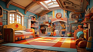 Rideable full size Toy Room made from colorful wooden Art photo
