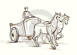 Rider on an ancient chariot. Pencil drawing