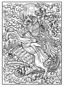 Rider. Black and white mystic concept for Lenormand oracle tarot card