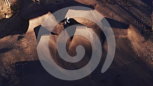 rider in a dirt bike park from above