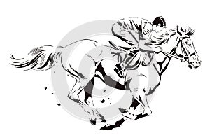 Rider on a galloping horse. Stock illustration.