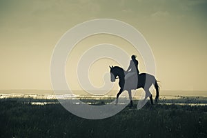 A Rider Silhouette on Horseback / retro style