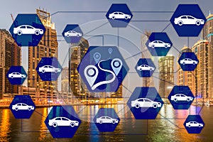 The ridesharing and carpooling concept in the city