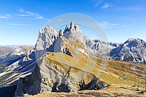 The ridge of Seceda mountain peak, Dolomites, Italy