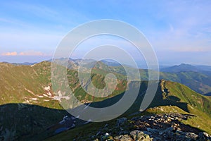 Ridge of Western Tatras overlooking the Klin hill Starobocianski wierch in Vysoke Tatry, Slovakia