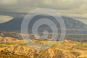 Ridges and cliffs of the Badland de los Coloraos in the Geopark of Granada