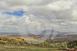 Ridges and cliffs of the Badland de los Coloraos in the Geopark of Granada