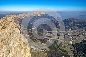 Ridges of Vercors as seen from Grand Veymont mountain summit, dominating the valley of Vercors Regional Natural Park and Gresse-en