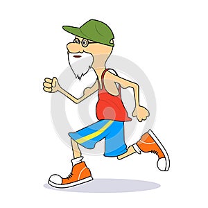Ridiculous caricature the elderly man the running marathon.
