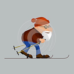 Ridiculous caricature, the elderly man on skis.