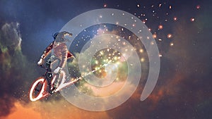Riding bicycle in outer space