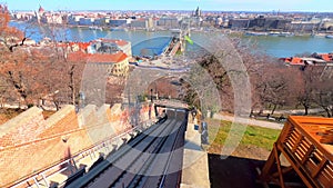 Riding Buda Castle Funicular from the Castle Hill, Budapest, Hungary