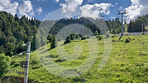 Riding the chair lift through beautiful mountain scenery in the summer