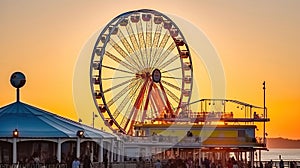Riding the Ferris Wheel at Sunset on the Pier. Generative AI