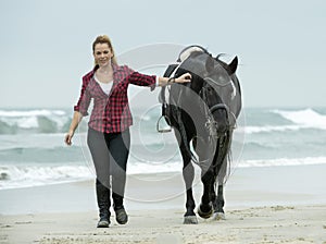 Riding girl and horse