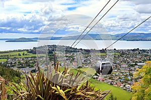 Riding gondolas above Rotorua, New Zealand