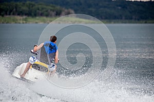 Riding a Jet ski.