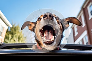 Riding in Style: A Lifestyle Image of a Dog Enjoying a Sunroof Adventure