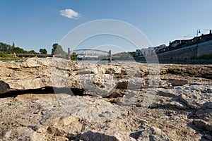 Ried up riverbed of the Elbe River in Magdeburg in Germany