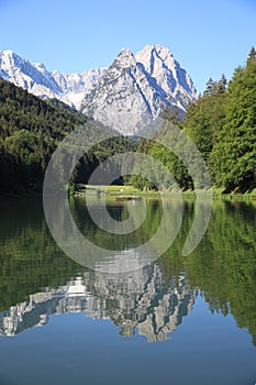 Riessersee with Alps in Garmisch-Partenkirchen. Bavaria