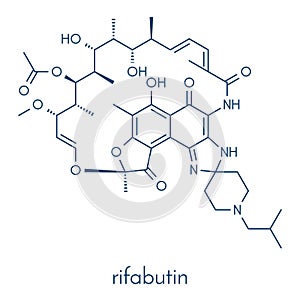 Rifabutin tuberculosis drug molecule. Skeletal formula. photo