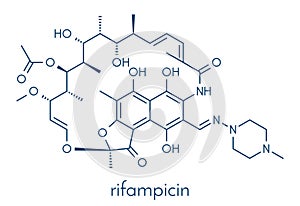 rifampicin rifampin, rifamycin class tuberculosis antibiotic molecule. Skeletal formula. photo