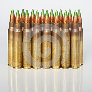 Rifle cartridges on a white background