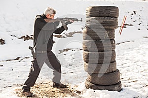 Rifle tactical shooting training behind and around cover or barricade