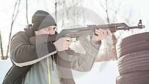 Rifle tactical shooting training behind and around cover or barricade