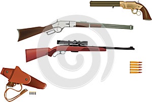 Rifle weapons with riflescope and pistol