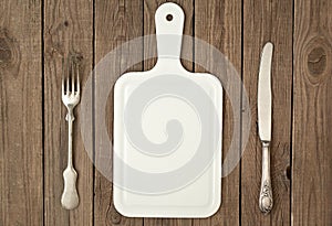 Rifled board, vintage fork and knife