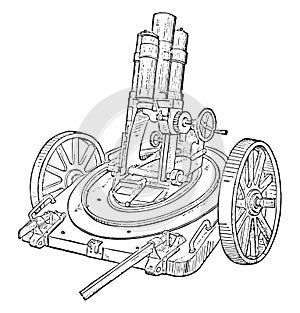 Rifled Light Minenwerfer Mortar, vintage illustration