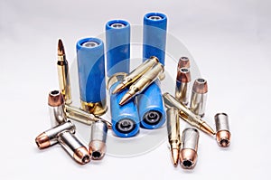 Rifled slug shotgun shells with 223 caliber bullets along with 45 caliber and 9mm hollow point bullets