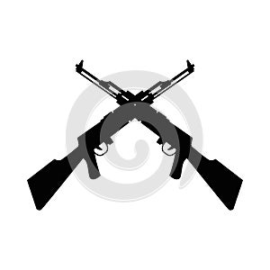 Rifles weapons crossed silhouettes isolated icons