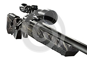 Riflescope on a bolt action rifle with wood stock