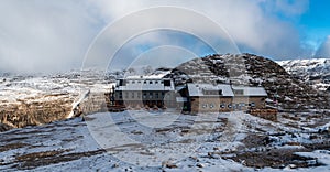 Rifugio Boe hut in Sella mountain group in Dolomites mountains in Italy