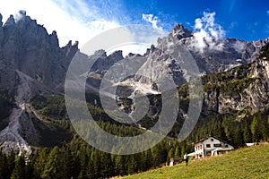 Rifugio Lunelli at the Dolomites mountains