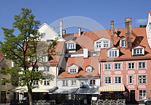 Riga. Bright houses on the Livu Square Livu - small Baltic-Finnish people who in ancient times inhabited a significant part of th