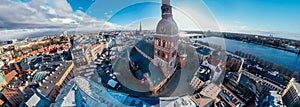 Riga City Dome church in Old Town, Historical Monument, drone 360 vr Panorama