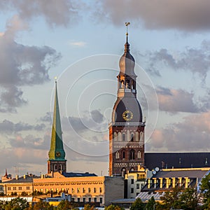 Riga Dome Cathedral in summer at sunset, view across the Daugava River 1