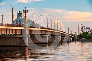 Riga, Latvia. Akmens Tilts - Stone Bridge Street At Sunset, Sunr