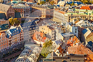 Riga, Latvia. Amazing view from the tower of St. Peter`s Church to the old historical center of the city.