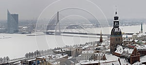 Riga, Latvia, Doms on winter, view (panorama) from St.Peter's Church