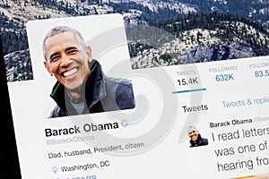 RIGA, LATVIA - February 02, 2017: Barack Obama`s Twitter profile.
