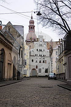 Riga, Latvia - January 1, 2016: Street and oldest buildings in R