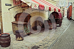 Riga, Latvia. Medieval restaurant Rozengrals, Vinarium Civitatis Rigensis, on Rozena iela street.