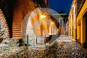 Riga, Latvia. Part Of Old The City Wall In Torna Street In Light photo
