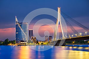 Riga, Latvia. Vansu Bridge over Daugava River