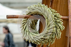 Riga. Latvia. From the wheat crop braided crowns in Ligo market